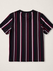 SHEIN Men’s Black Red White Striped Logo T-Shirt Slim Fit Crew Neck Size M