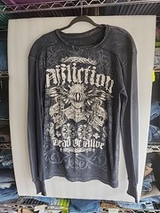 Affliction Dead or Alive Blue ThermalKnit Studded shirt Mens Sz L Biker Grunge