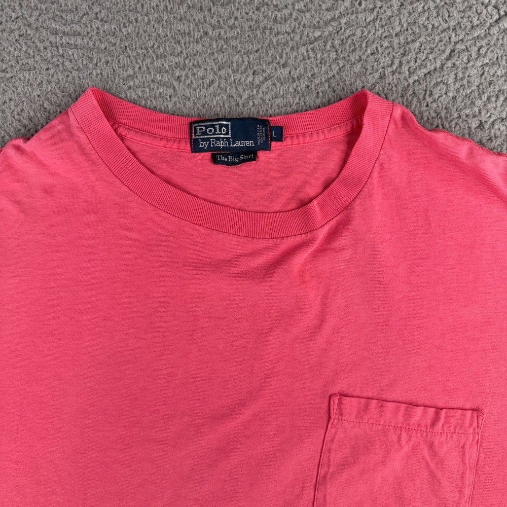 Polo Ralph Lauren T-Shirt Mens L Pink The Big Shirt Pocket Short Sleeve USA Made