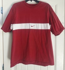 Vintage 90s Nike Embroidered Center Swoosh Rare T Shirt Size Large Burgundy Men