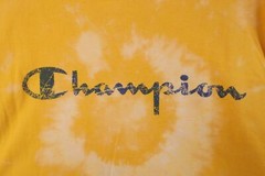 Vintage 90s Champion Mens Large Spell Out Acid Wash Long Sleeve T-Shirt Yellow