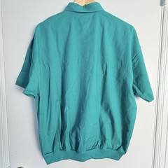 VTG Members Only L Shirt Teal Green Quarter Button Ribbed Hem Pockets NEW