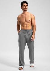 Men’s Cotton Sweatpants Cargo Pockets Open Bottom Yoga Lounge Athletic Workout