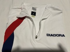 🔥DIADORA DIADRY MEN’S SHORT SLEEVE 1/4 ZIP T-SHIRT WHITE/RED/BLUE SIZE SMALL