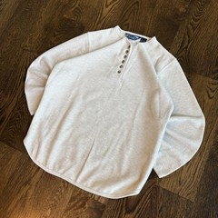 Vtg 90s Shaver Lake Knit Henley Mens S Cream Ribbed Thermal Pullover Sweater