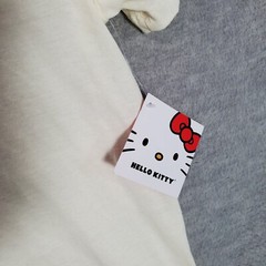 Hello Kitty Men Shirt XL Cream Logo Mix It Up Tape Graphic Short Sleeve Tee NWT