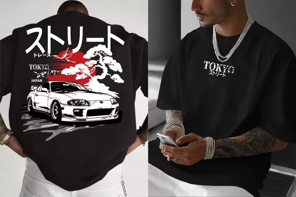JDM Car T-Shirt Men Japanese Streetwear Tokyo Drift Graphic Tee Cotton Summer