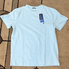 Nautica Performance Tee Men’s Logo T-Shirt Size M Light Blue Crew Neck Stretch