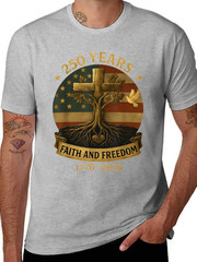 Flag Cross Tree 250 Years Faith Freedom 1776-2026 Unisex T-Shirt