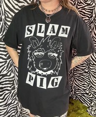 Slam Pig Punk Miss Piggy Upcycled Screen Printed Black T Shirt