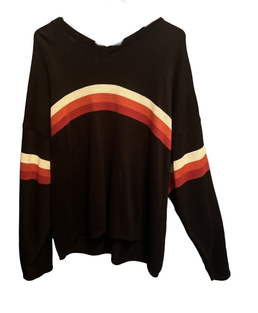 Rare 90’sVintage Utility Brand Black Knit Crew Neck Sweater Men Striped BlackXL