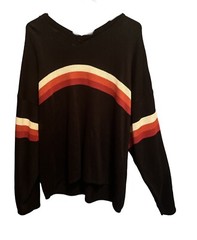 Rare 90’sVintage Utility Brand Black Knit Crew Neck Sweater Men Striped BlackXL