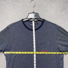 Barbour Shirt Mens Large Blue White Striped Tailored Fit Round Neck Pocket