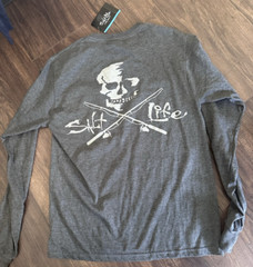 Salt Life Men’s Skull & Poles Long-Sleeve T-Shirt Charcoal Gray Heather Small