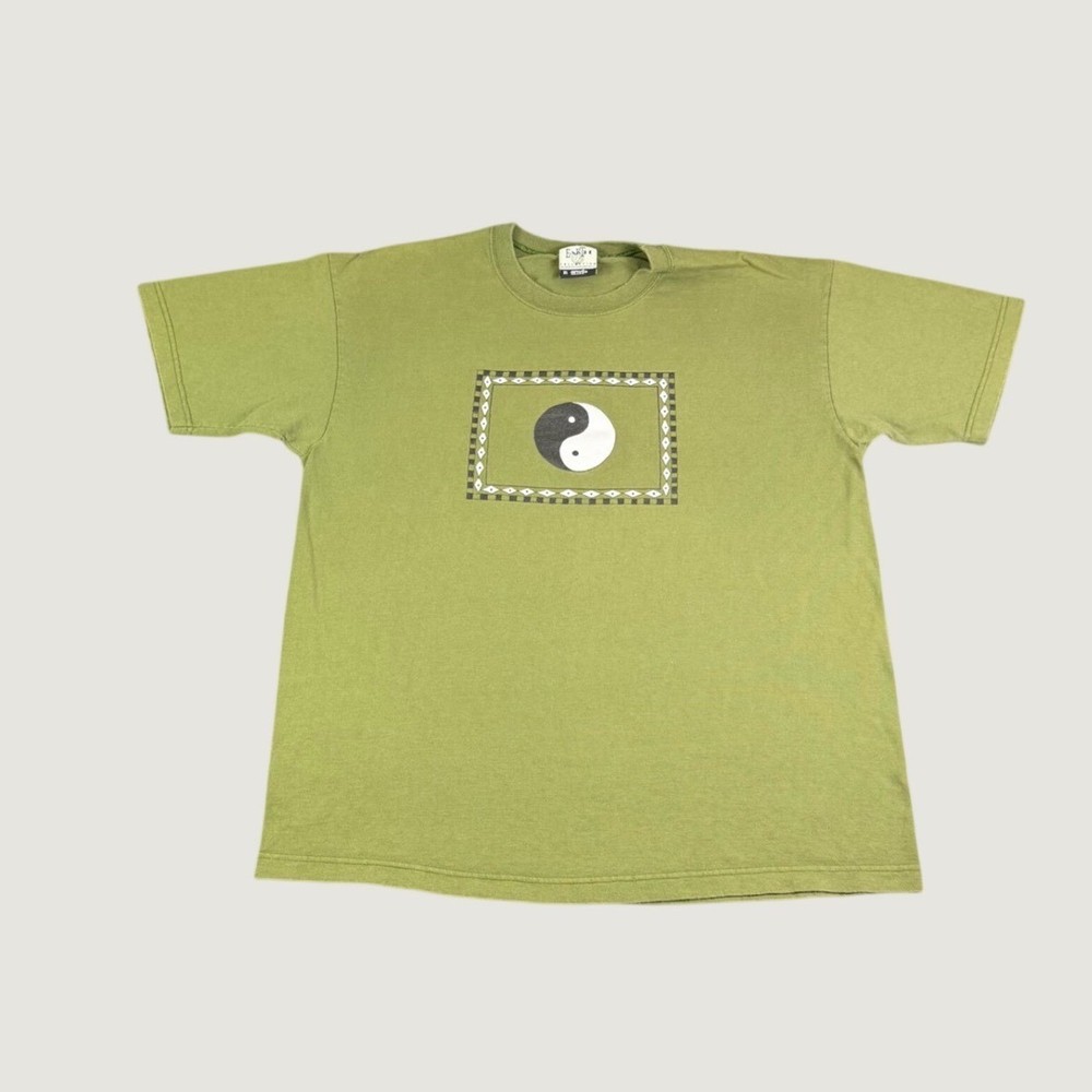 Vintage Earth Collection Yin Yang Graphic T Shirt Olive Green XL Anvil USA Made