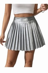 Floerns Women’s PU Leather High Waisted Pleated Skirt Faux Leather Medium Silver