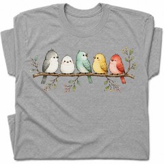Watercolor Birds Branch T-Shirt Cute Bird Family Spring Tee