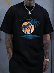 Men’s Coconut Tree Graphic T-Shirt Tropical Beach Summer Vacation Tee