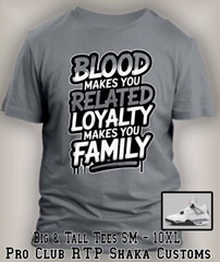 Blood Makes You Family Graphic Sneaker Tee Shirt To Match Jordan 4 White Cement