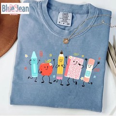 Cute Happy School Supplies Shirt Back To School Teacher Appreciation Graphic Tee