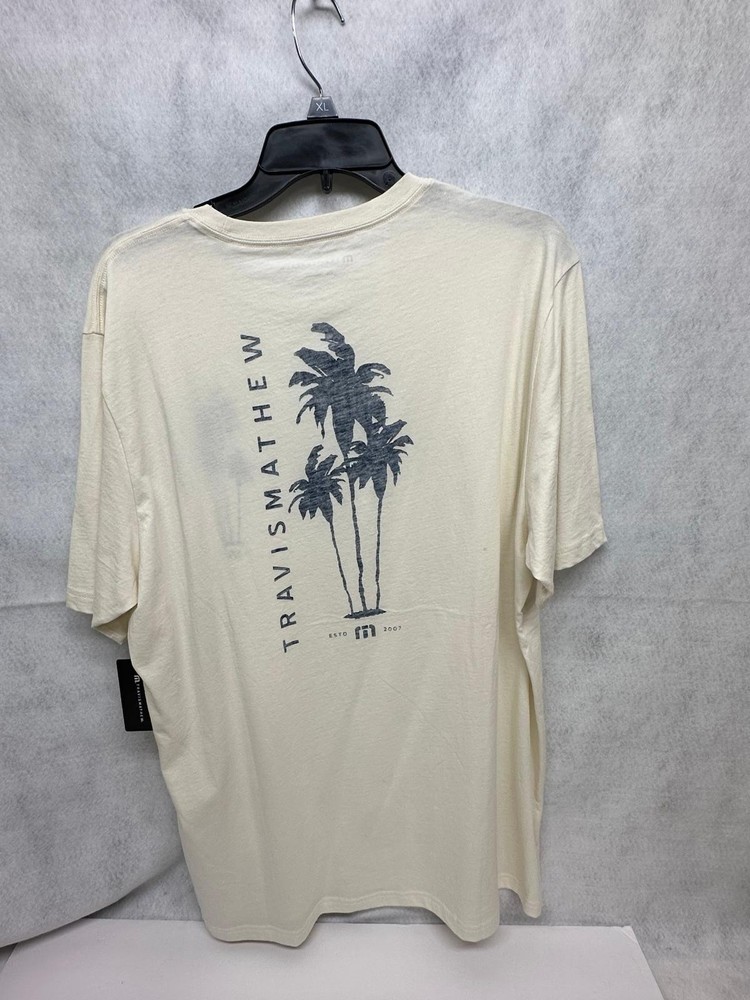 NWT Travis Mathew Salt Spray T-Shirt Mens XL Beige Palm Trees Short Sleeve