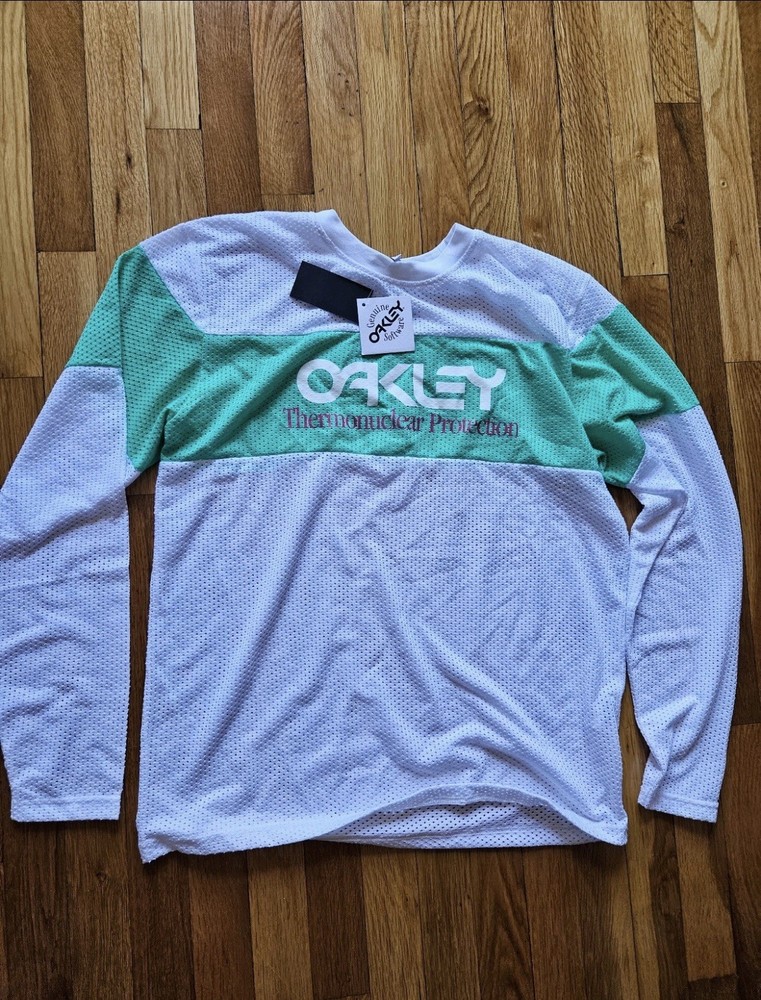 Vtg Oakley SoftwareThermonuclear Protection L/S Mesh Shirt Green White Men’s Med