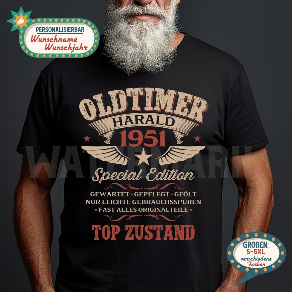 75th Birthday Personalized Vintage Car T-Shirt – Year of Manufacture