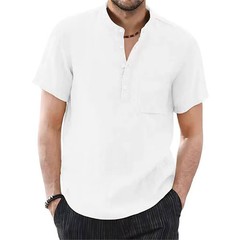 Men’s Cotton Linen Short Sleeve Casual Shirt Breathable Summer T-shirt Tee Gift