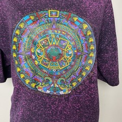 Vintage 1993 Murina Aztec Calendar Acid Wash Tie Dye Purple Graphic Tee Men’s XL