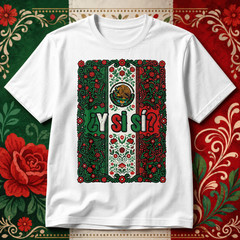 Mexico Flag Eagle Eagle Floral Culture T-Shirt Mens S- 3XL Black