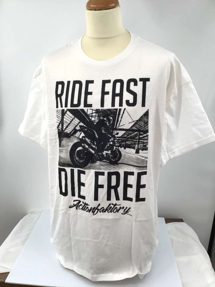 “Ride Fast Die Free” Action Faktory Motocross Tees, Graphics w/ Dirt Bikes, New