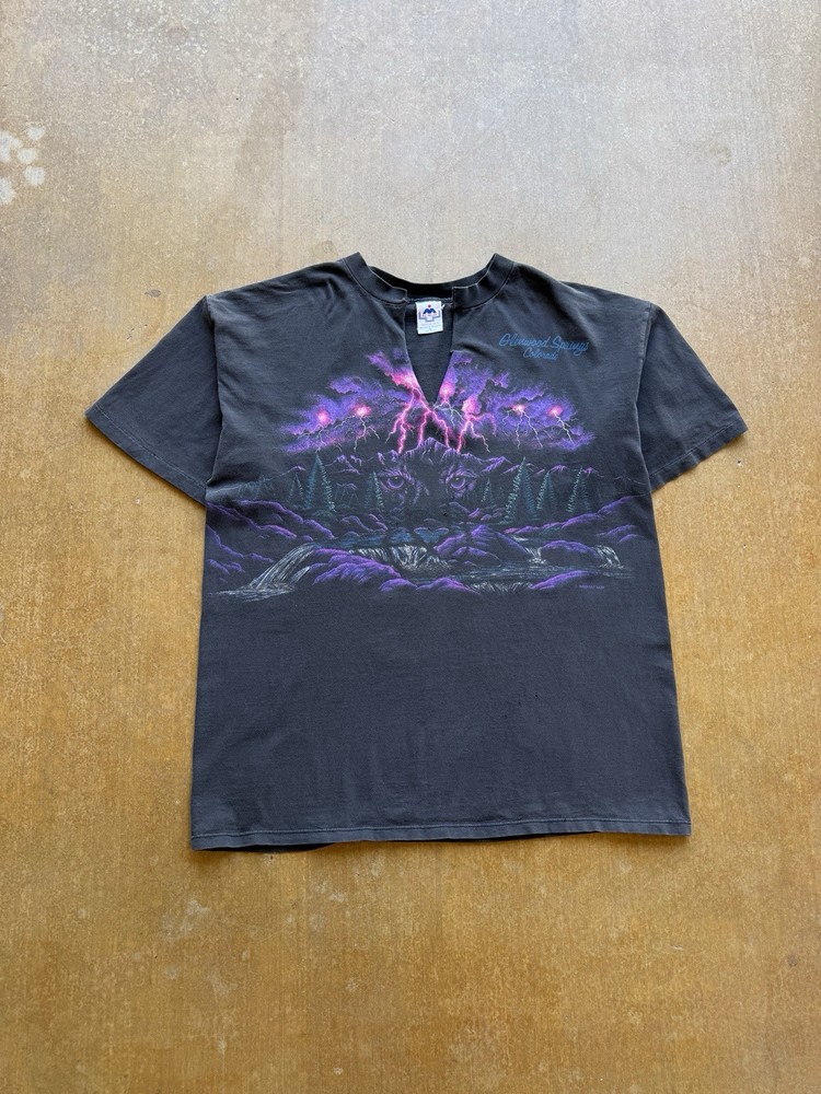 VTG 90s Habitat Split Collar Nature Lightning Panther Wrap Around T-Shirt (XL)