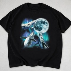 Three Humpback Whales Full Moon Marine Ocean Wildlife Comfort Tee