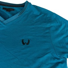 Mens T-Shirt Size Large Dark Teal V-Neck Soft Casual Cotton Stretch Short Sleeve