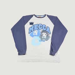 Vintage Mecca USA Shirt Mens Large Grey Navy Blue Lion Graphic Raglan 84