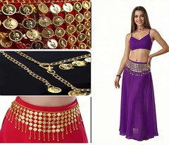 Coins Belly Dance Hip Scarf Belt – Adjustable Waist Chain Skirts Wrap, Gold C…