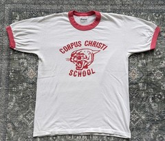 Vtg 80s Corpus Christi Cougar Ringer T Shirt Paper Thin White Red Mens Medium