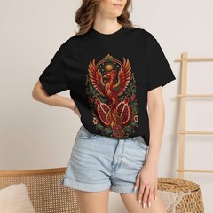 Embroidered Pomegranate Phoenix T-Shirt Graphic