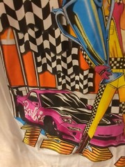 BARBIE Adult T Shirt Racing Phenomenal Short Sleeve White W Bold Graphic Size M