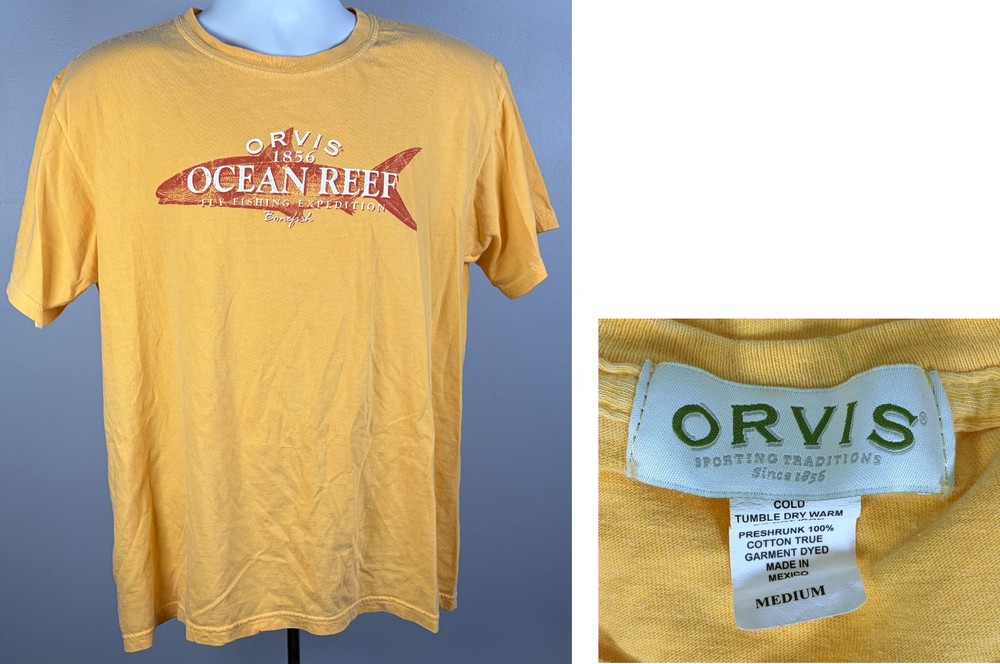 Orvis Ocean Reef Fly Fishing Logo T Shirt Mens Medium Orange