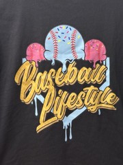 BSBL Lifestyle 101 Apparel Drip Graphic T-Shirt Black Ice Cream Baseball Mens L