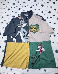 Looney Tunes Bugs Bunny Button Up Shirt Mens 2XL Colorblock Graphic Cartoon AOP