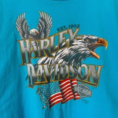 Vtg 1990 Harley Davidson 3D Emblem T Shirt XL Eagle Single Stitch Teal USA Made