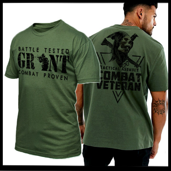 Infantry Grim Reaper T-Shirt Army USA Flag Combat Grunt War Veteran Tee S-2X