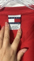 Vintage Tommy Hilfiger Embroidered Red Long Sleeve T Sz Medium (1405)see Photo