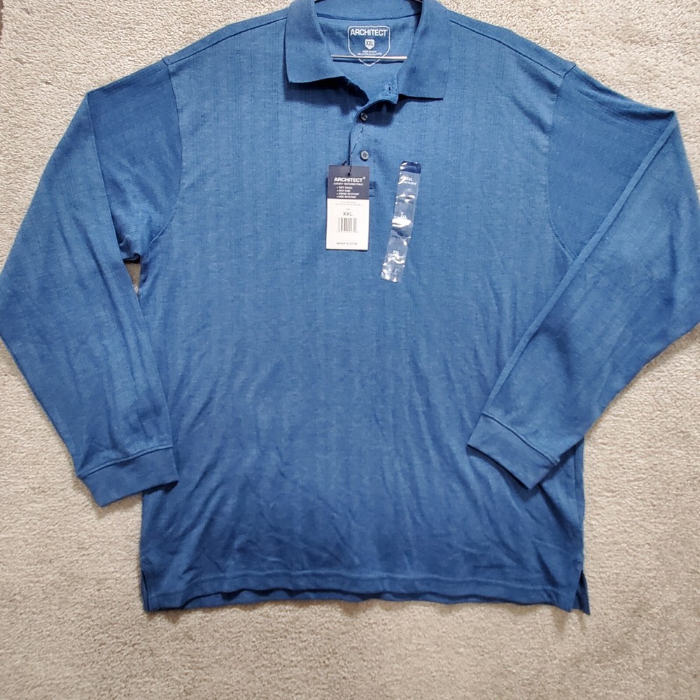 Architect Shirt Men’s 2XL Blue Polo Easy Care Stretch Pullover Casual Outdoor