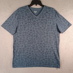 Mossimo Mens Grayish-Blue T-Shirt Size Large Geometric Aztec V-Neck Short-Sleeve