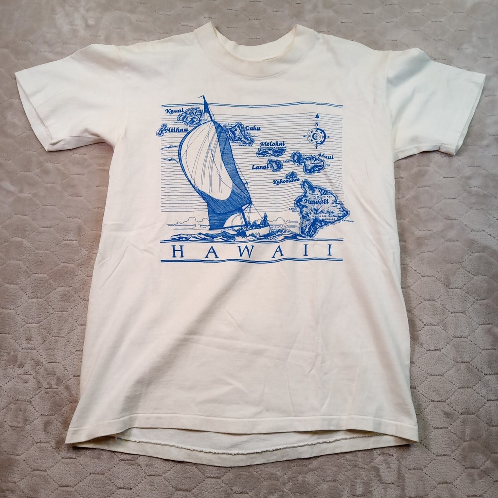 VTG Hawaii Travel Sailing Shirt 80s USA Made Stedman Tag Sz Md Storage Spots