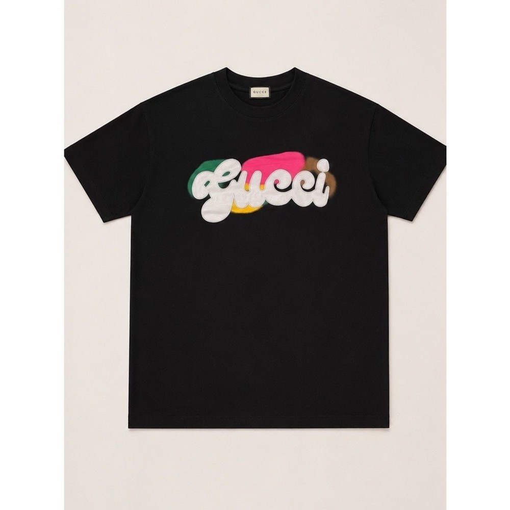 Gucci Black Tee with Multicolor Puff Script