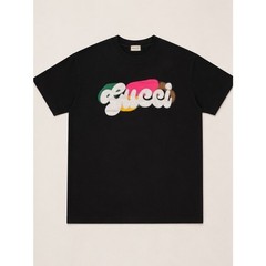 Gucci Black Tee with Multicolor Puff Script